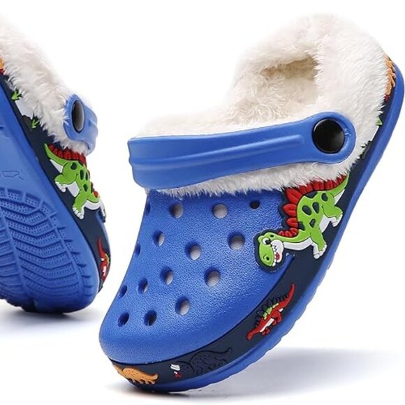 Kids Slip On Dinosaurs Clogs/ Fleece Lined Clogs  Sz: Kids 10.5 Unisex 2-6 Yrs - Picture 1 of 12